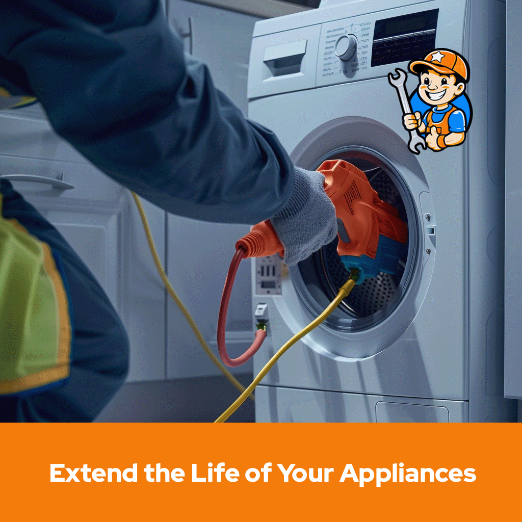 a technician does a steam cleaning of washing machine drum