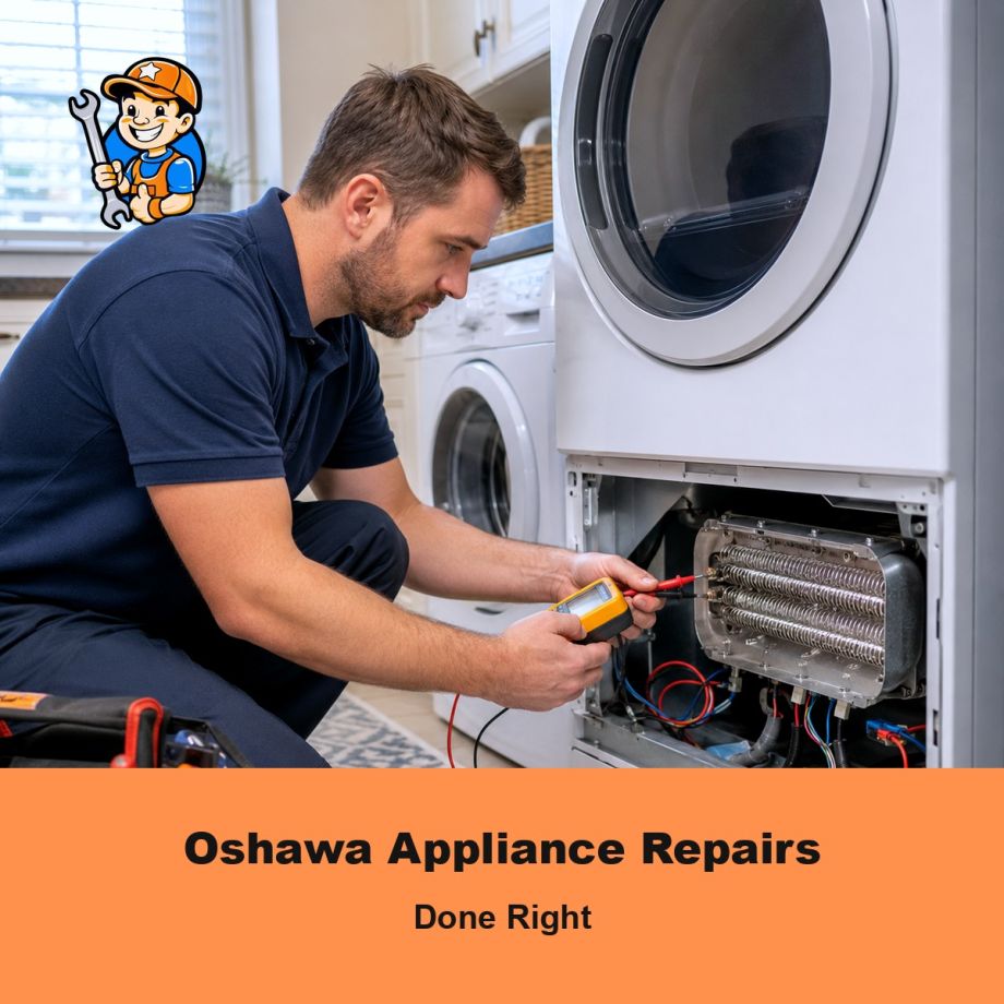 Technician diagnosing a common appliance repair in an Oshawa home