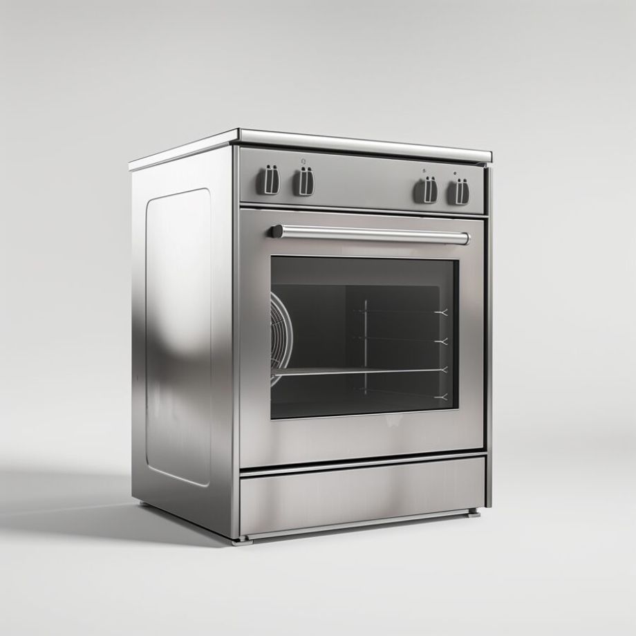 A stainless steel oven range