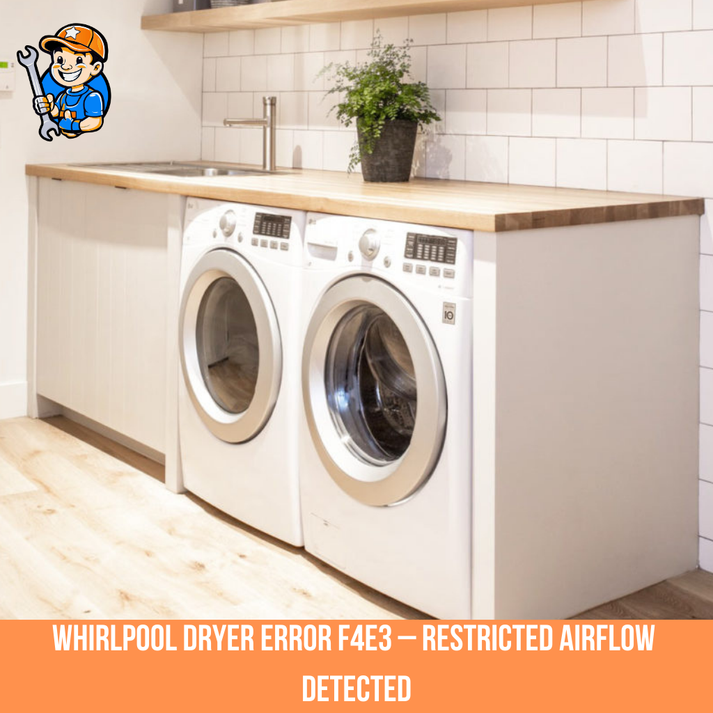 Whirlpool Dryer Error F4E3: What It Means & How to Fix It 1 Whirlpool dryer error F4E3 – Restricted airflow detected