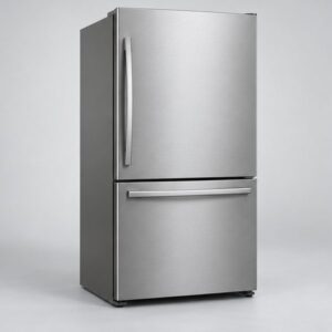 Refrigerator repair 98 Stainless bottom-freezer refrigerator with a single fridge door above a pull-out freezer drawer