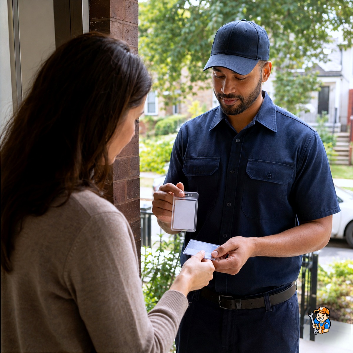 Local Brampton Appliance Repair vs. Big Chains: Pros and Cons 4 Homeowner checking a technician's licensing and credentials