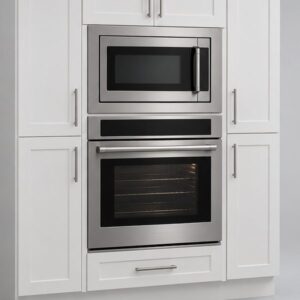 Stainless built-in microwave with a trim kit above a wall oven