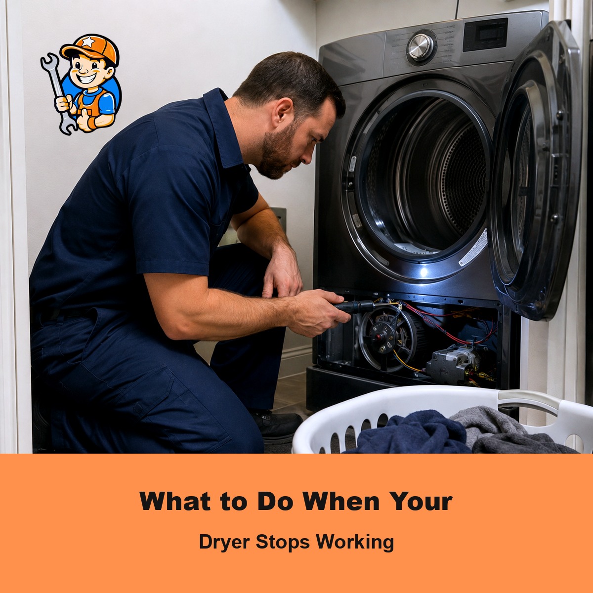 What to Do When Your Dryer Stops Working in Burlington 1 Technician diagnosing a dryer that stopped working in a Burlington home