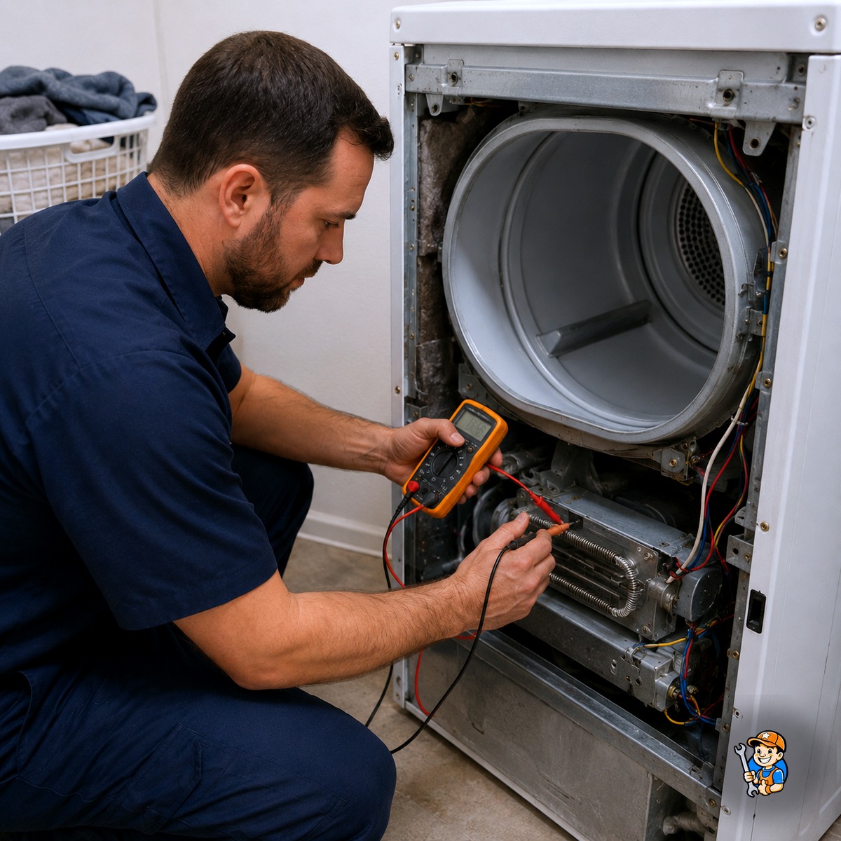 What to Do When Your Dryer Stops Working in Burlington 4 Technician diagnosing a dryer heating element
