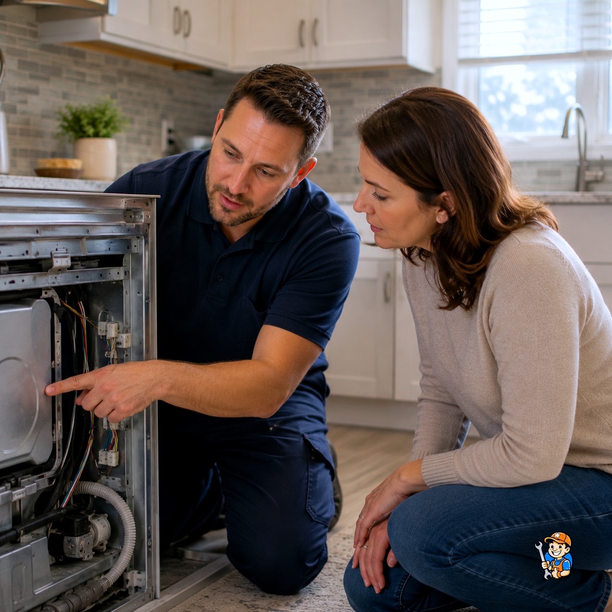 Get Same-Day Appliance Repair in Burlington With No Hassle 4 Technician explaining the repair process to a Burlington homeowner