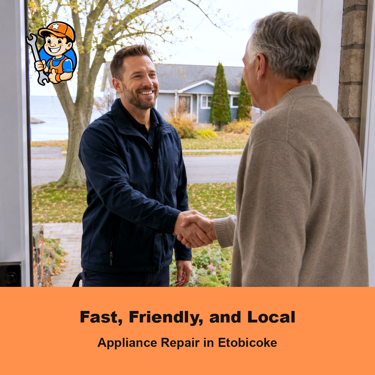 Fast, Friendly, and Local: Appliance Repair Services in Etobicoke 1 Friendly technician greeting a homeowner for an appliance repair in Etobicoke