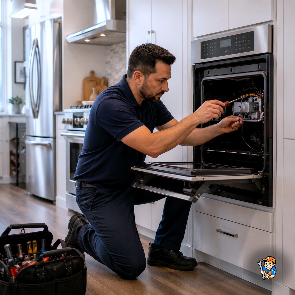 Appliance Repair Etobicoke – Trusted Experts, Fast Service 2 Technician servicing a range of major appliances in an Etobicoke home