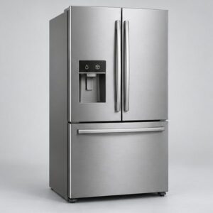 Refrigerator repair 96 Stainless French-door refrigerator with two upper doors, a pull-out freezer drawer and an ice and water dispenser