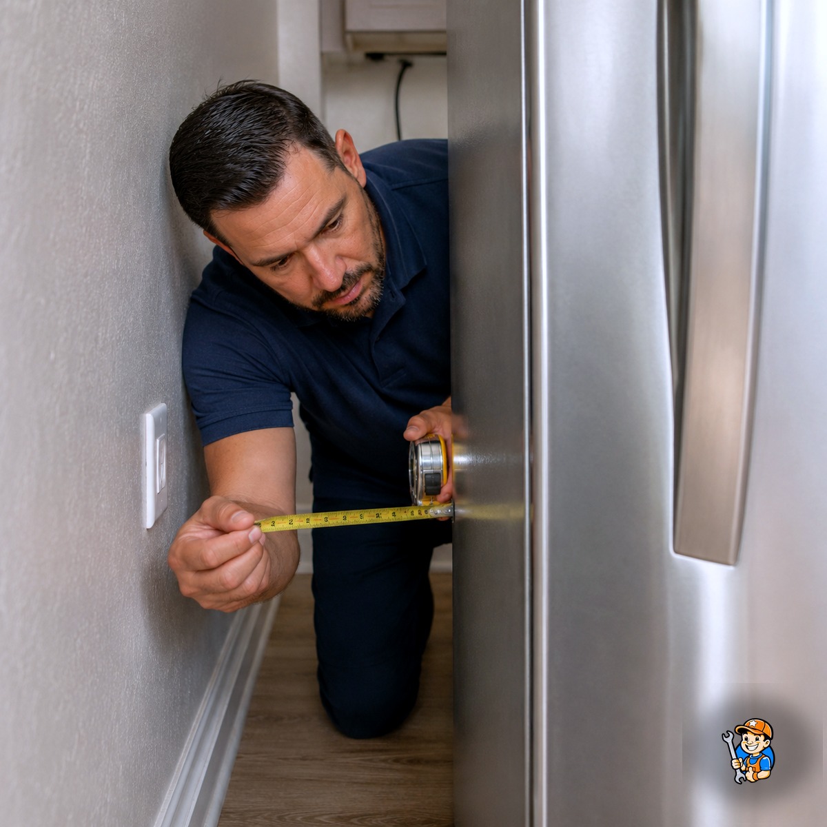 Best Practices for Long-Lasting Appliances in Hamilton Homes 4 Technician checking clearance space around a refrigerator