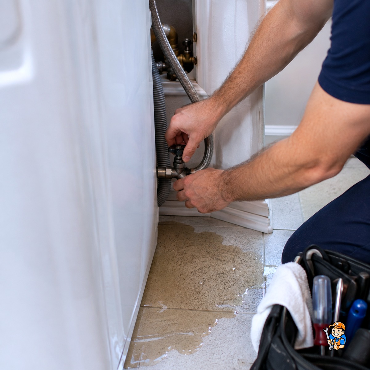 How We Handle Appliance Emergencies Across Hamilton 4 Technician shutting off a water line to stop an active leak