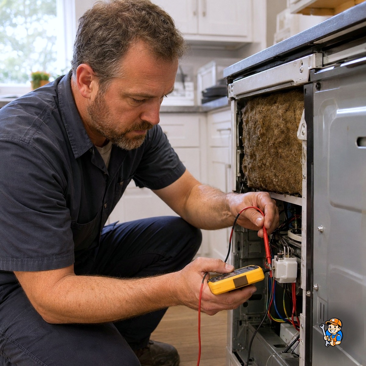 Technician properly diagnosing an appliance before replacing a part