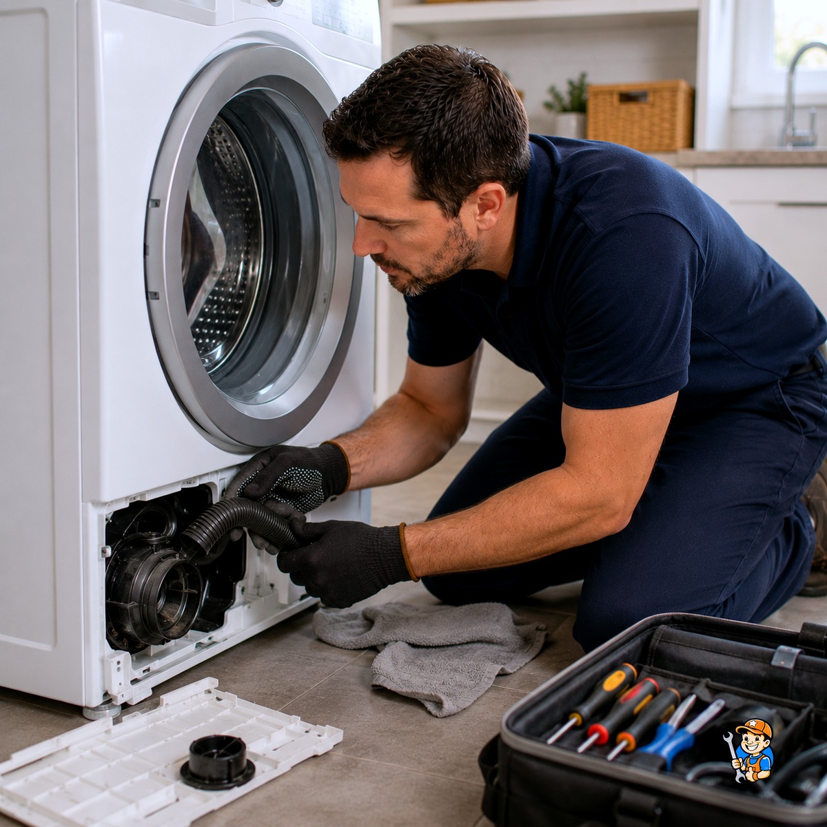 What to Do When Your Washer Breaks in Markham 3 Technician diagnosing a washing machine that won't drain