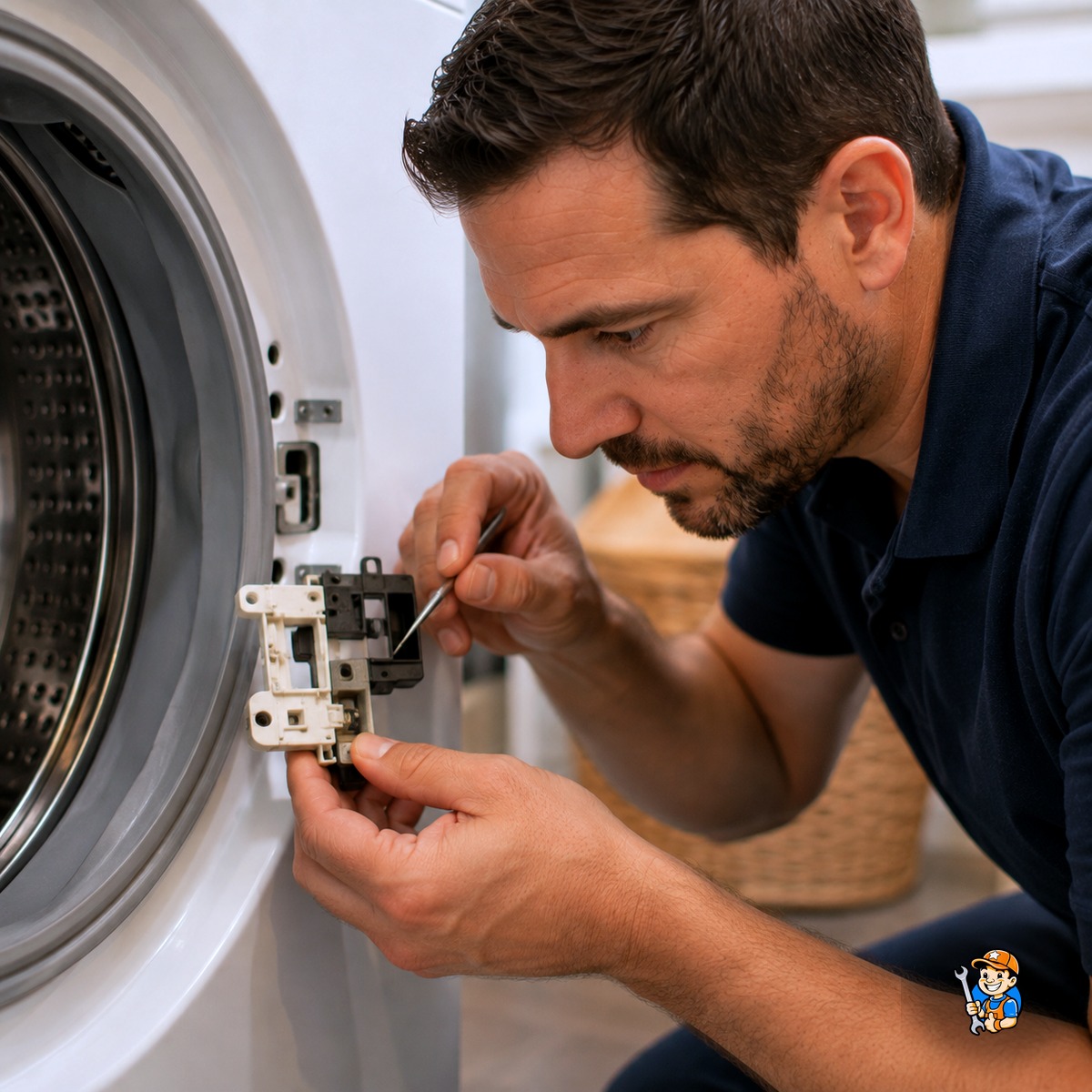 What to Do When Your Washer Breaks in Markham 4 Technician inspecting a stuck washer door lock mechanism