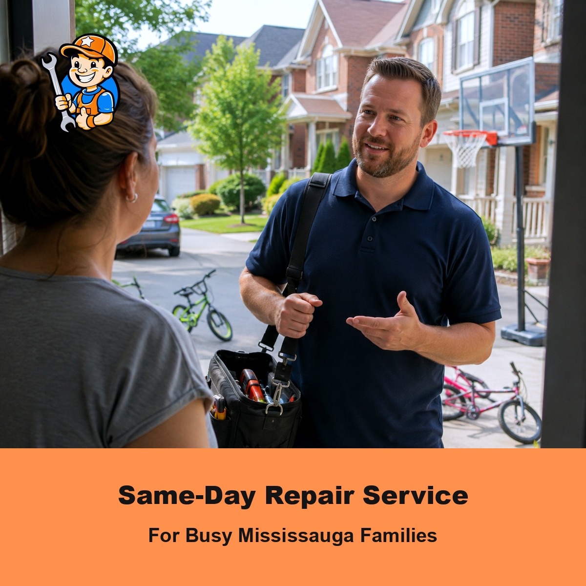 How Our Same-Day Repair Service Helps Busy Mississauga Families 1 Technician helping a busy Mississauga family with a same-day appliance repair