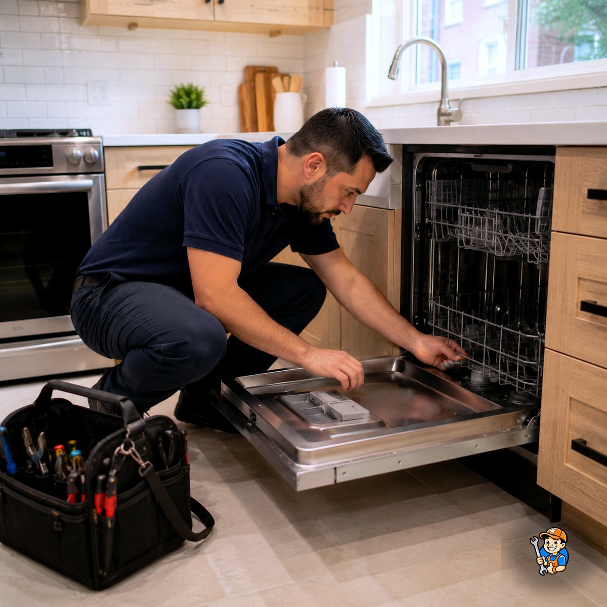 Appliance Repair Mississauga 2 Technician servicing a major appliance brand in a Mississauga kitchen