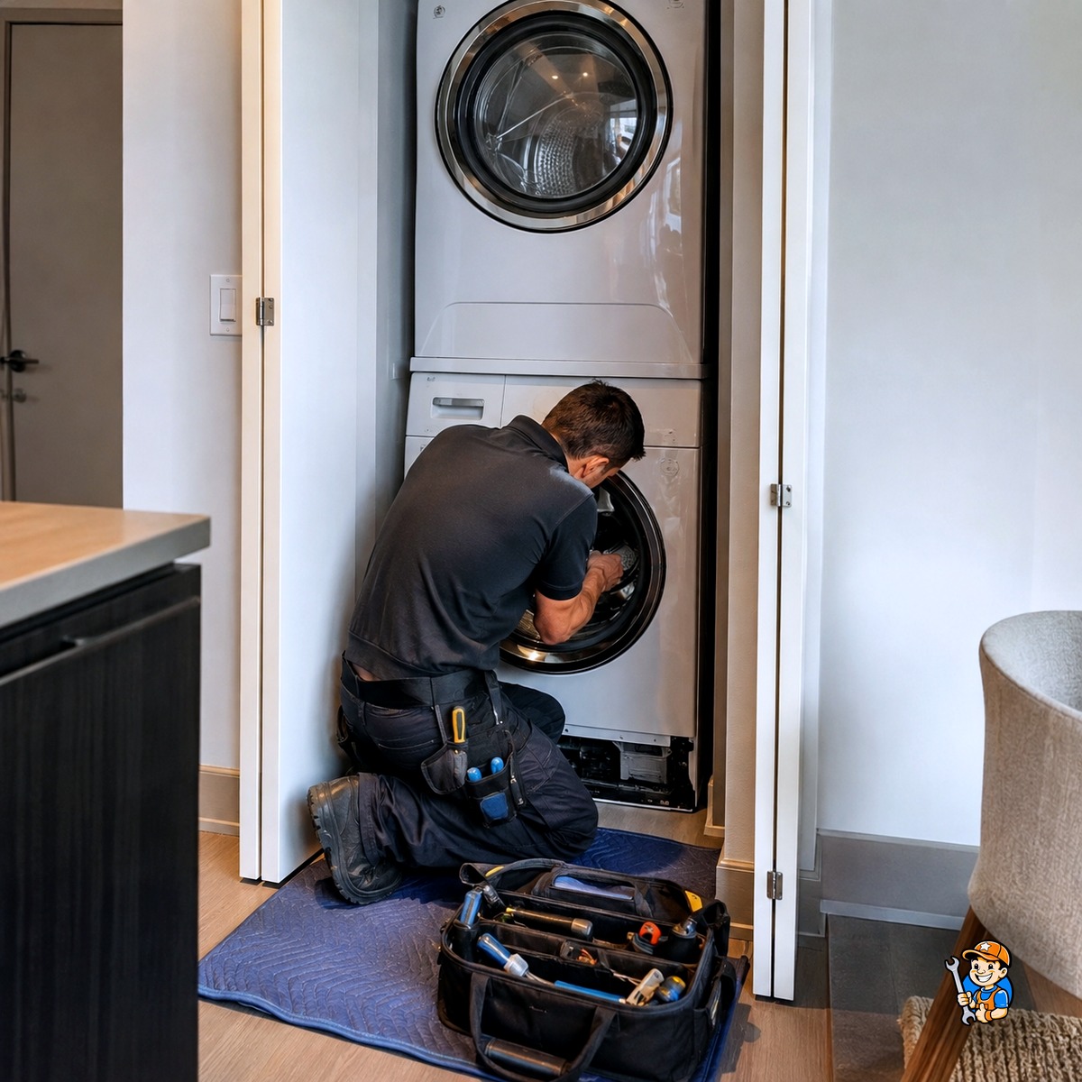 Appliance Repair Mississauga 4 Technician working on a built-in appliance in a Mississauga condo
