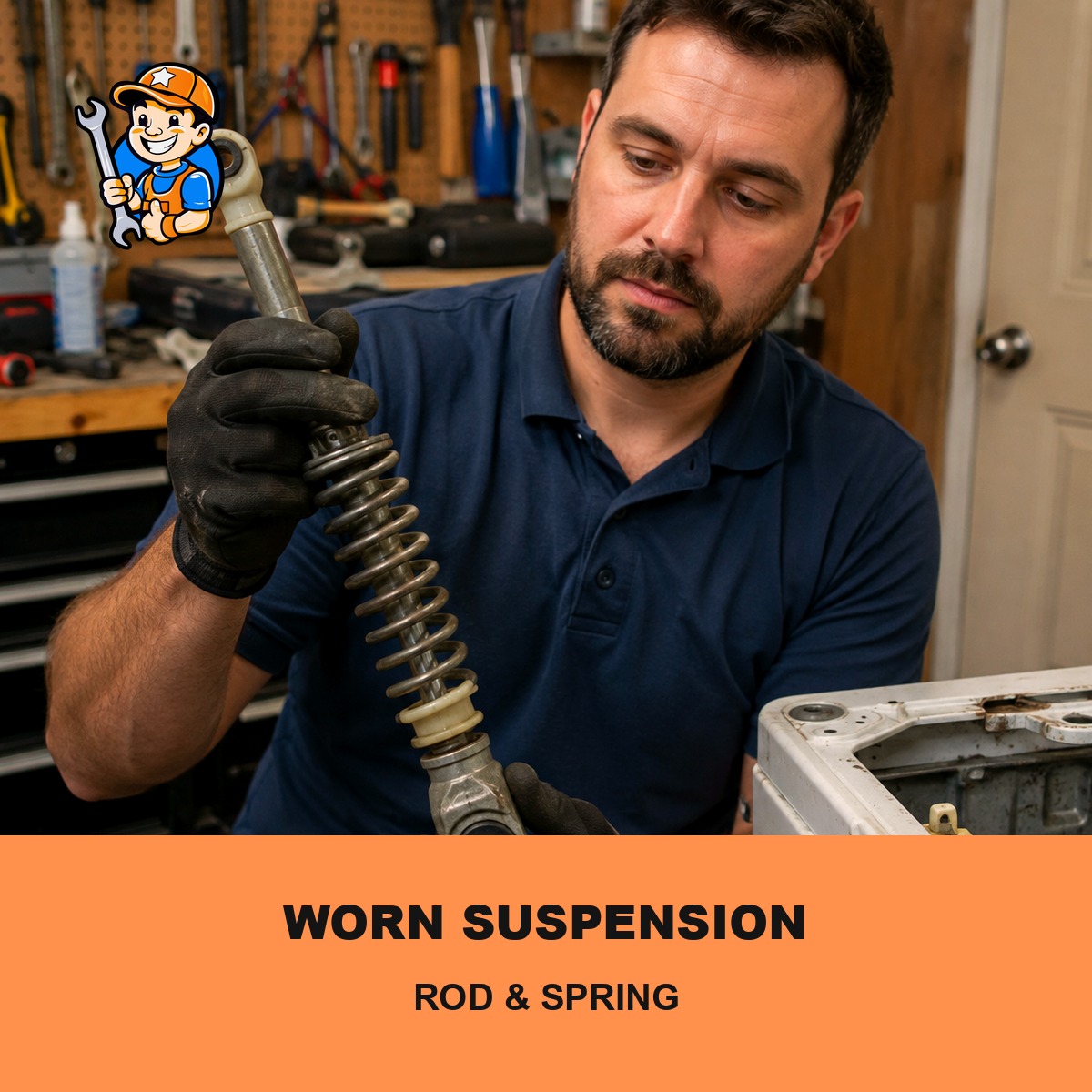 Warning Signs Your Appliances Are Failing: Mississauga Homeowner Tips 5 Technician inspecting a top-load washer suspension rod