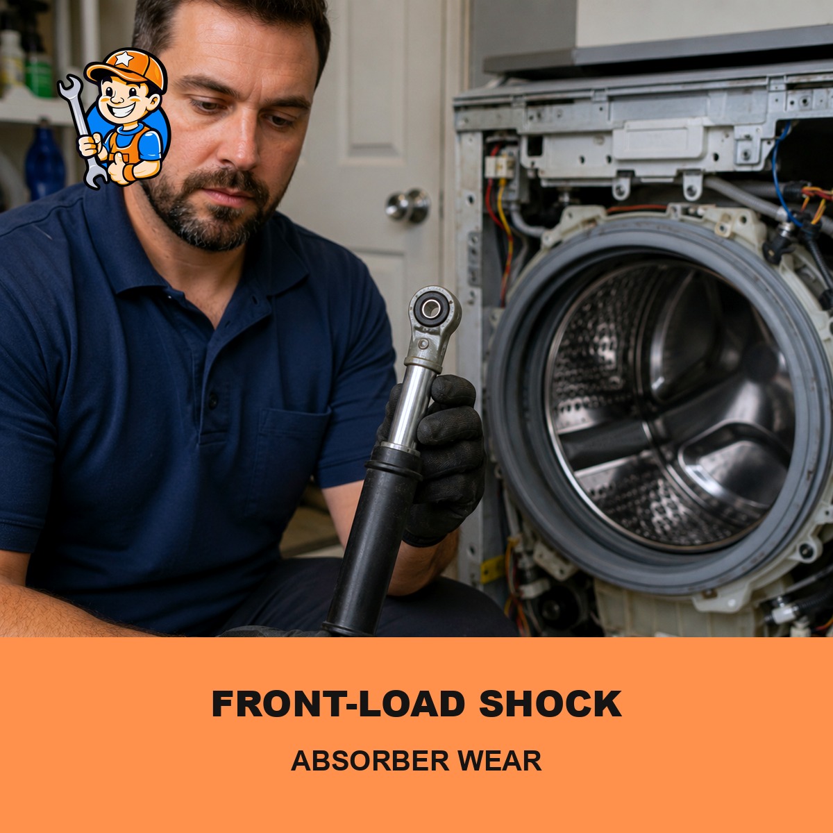 Warning Signs Your Appliances Are Failing: Mississauga Homeowner Tips 6 Technician inspecting a front-load washer shock absorber