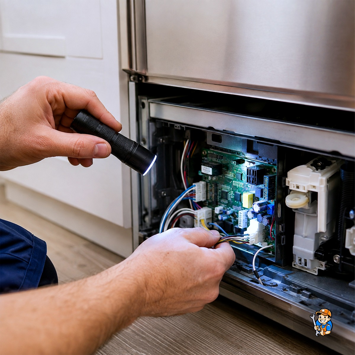 Appliance Repairs in North York, Ontario 4 Technician diagnosing an appliance component in a North York home