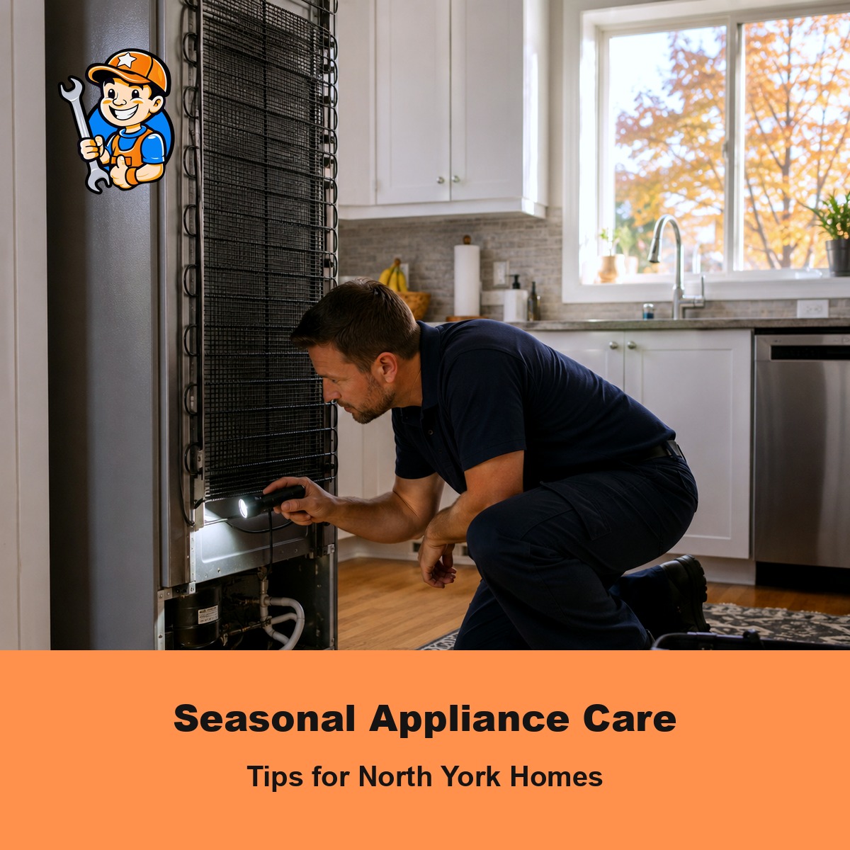 Seasonal Appliance Care Tips for North York Homeowners 1 Technician performing seasonal appliance care in a North York home