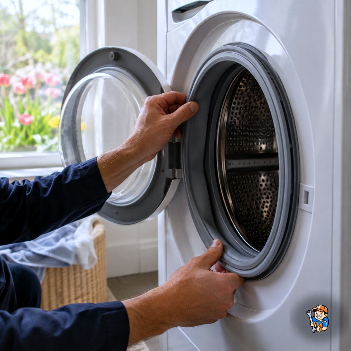 Seasonal Appliance Care Tips for North York Homeowners 4 Technician inspecting a washing machine door seal