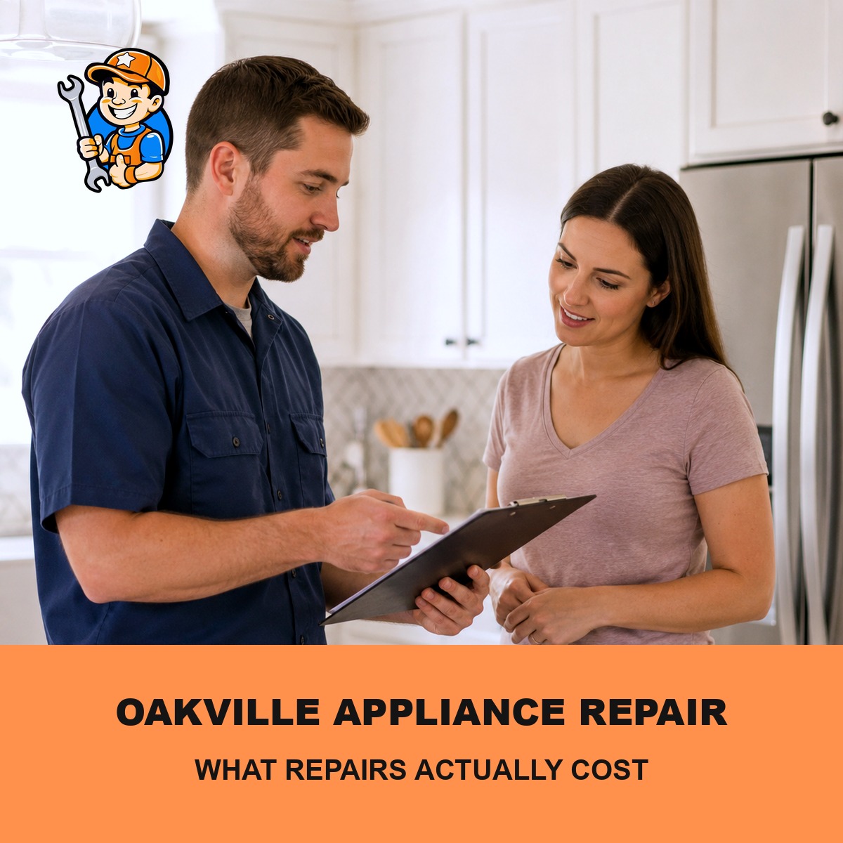 1. What Oakville Residents Need to Know About Appliance Repair Costs 1 Technician reviewing appliance repair costs with an Oakville homeowner