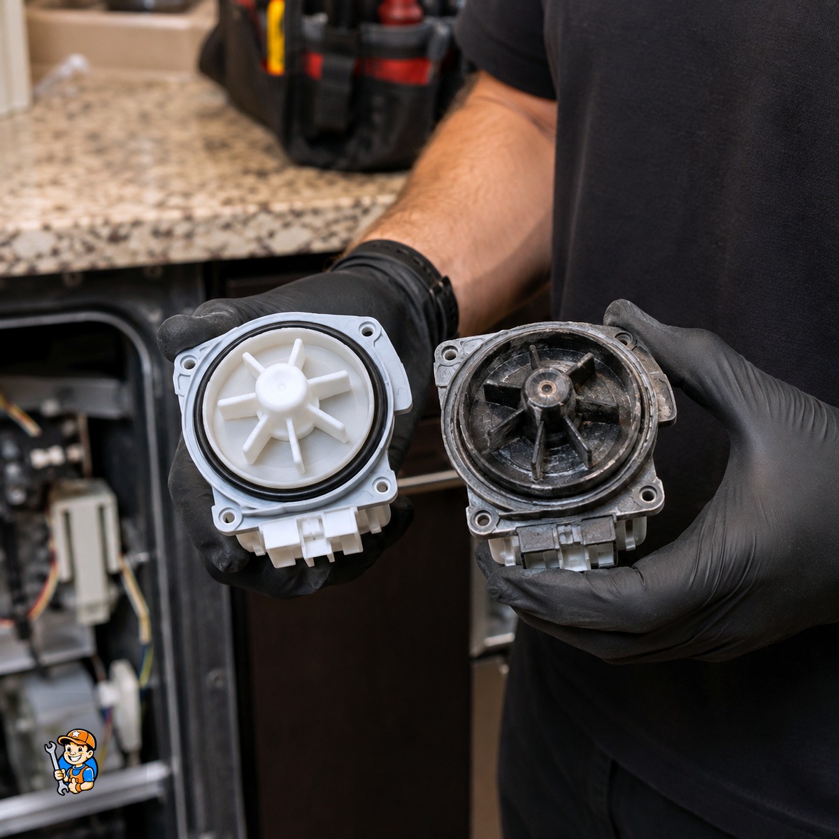 1. What Oakville Residents Need to Know About Appliance Repair Costs 3 Technician comparing an old worn appliance part to a new replacement