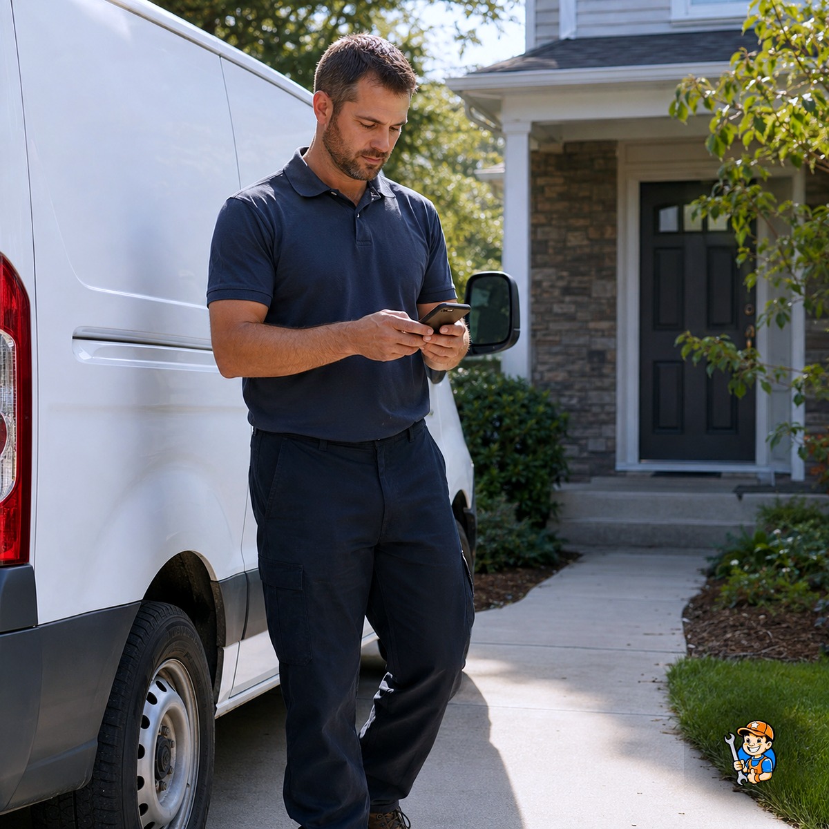 How We Deliver Fast, Reliable Appliance Repairs in Oakville 4 Technician checking a schedule update on a phone before a service call