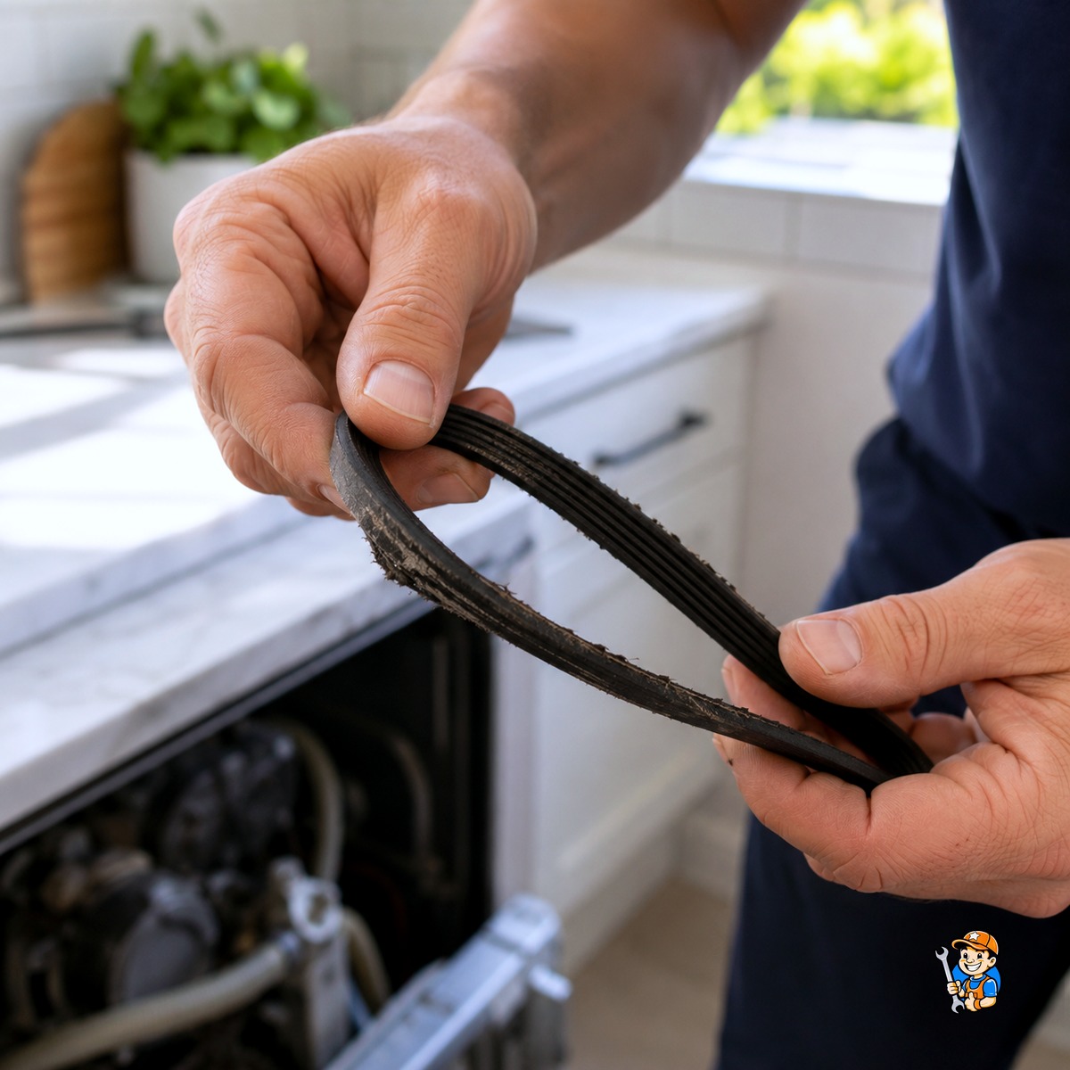 The Benefits of Preventative Maintenance in Oakville Homes 3 Technician inspecting a worn appliance belt during maintenance