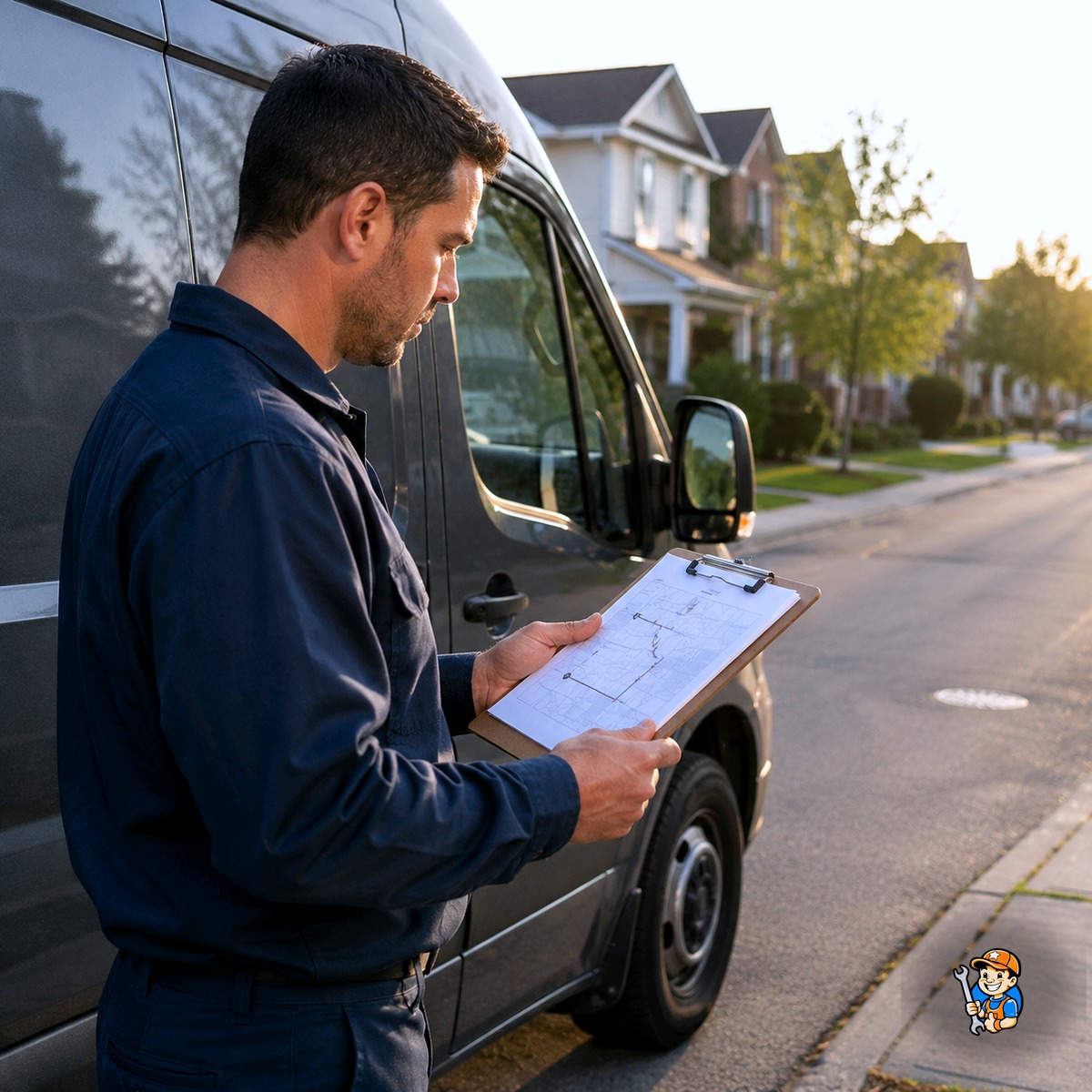 Technician reviewing the day's service schedule on a tablet