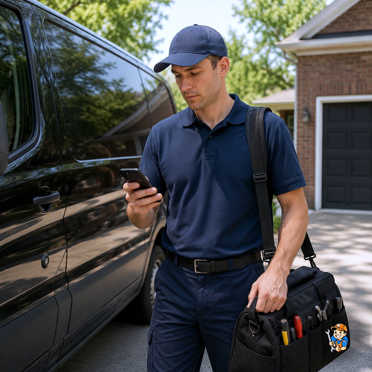 Quick, Local Repairs That Oshawa Homeowners Rely On 4 Technician sending a schedule update from a smartphone