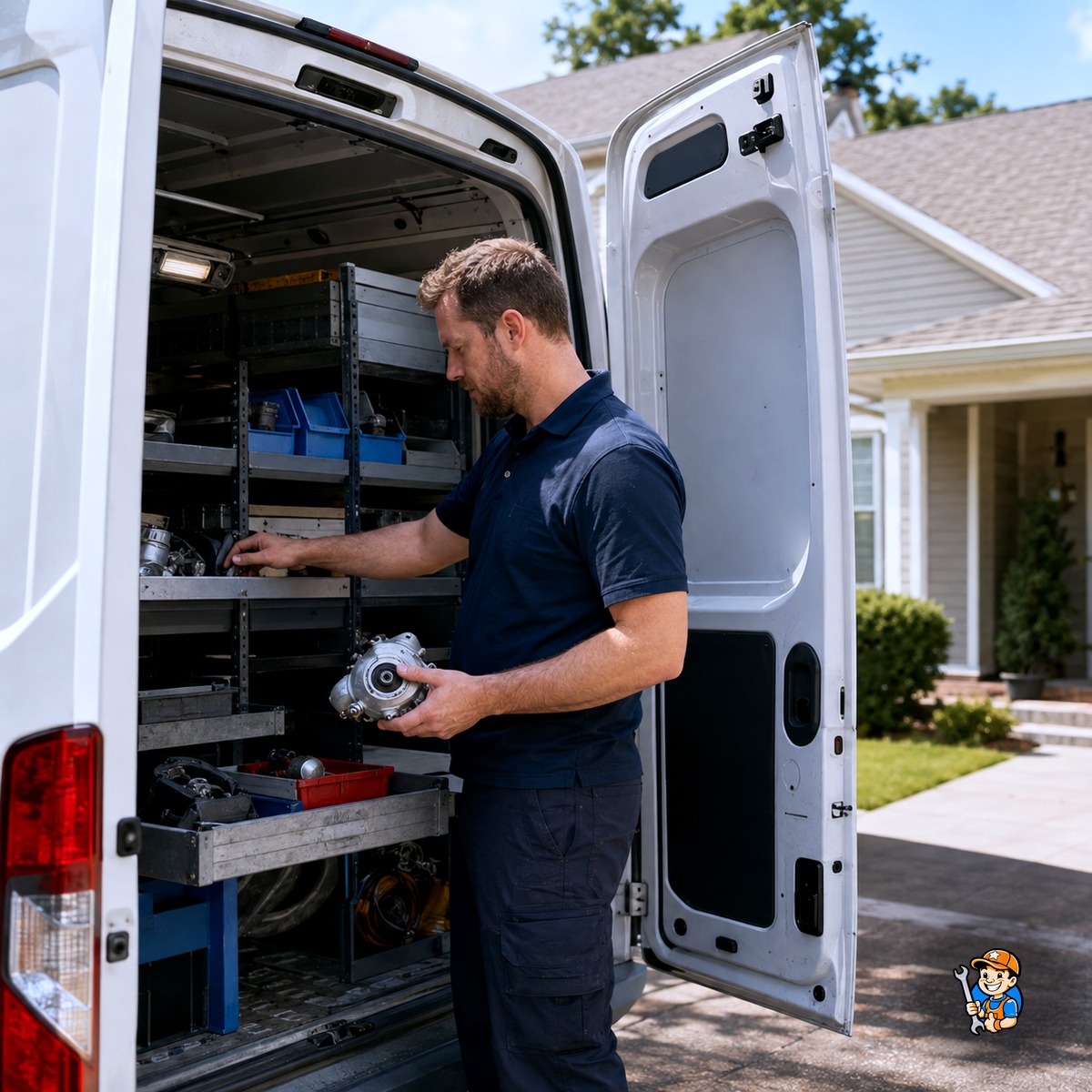 Need Fast Repairs in Scarborough? Here’s What to Do 3 Technician selecting a stocked part from a service van