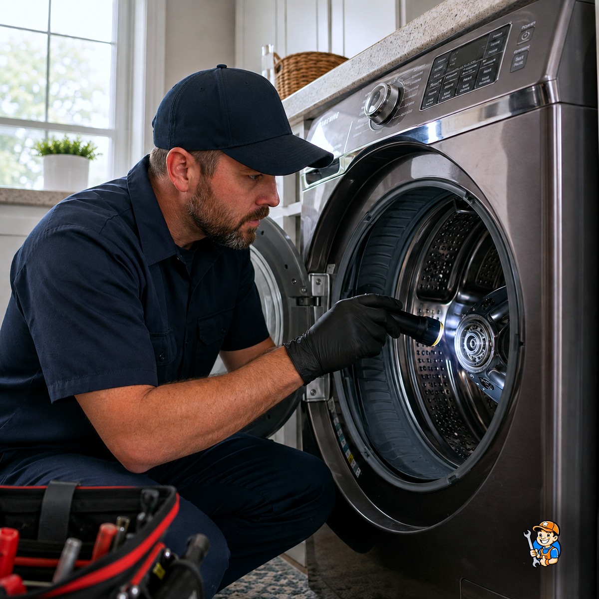 Top Appliance Repair Questions from Scarborough Residents 4 Technician inspecting a washing machine drum and bearing