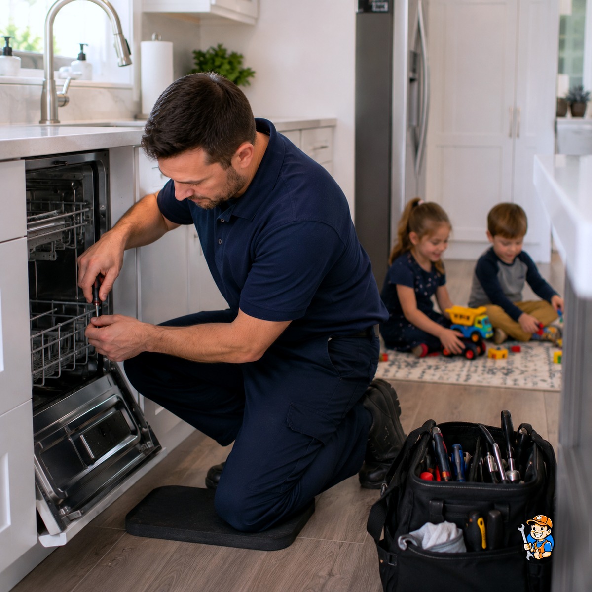 Scarborough Families Trust Star Appliance for These Reasons 4 Technician working respectfully in a family home with children present