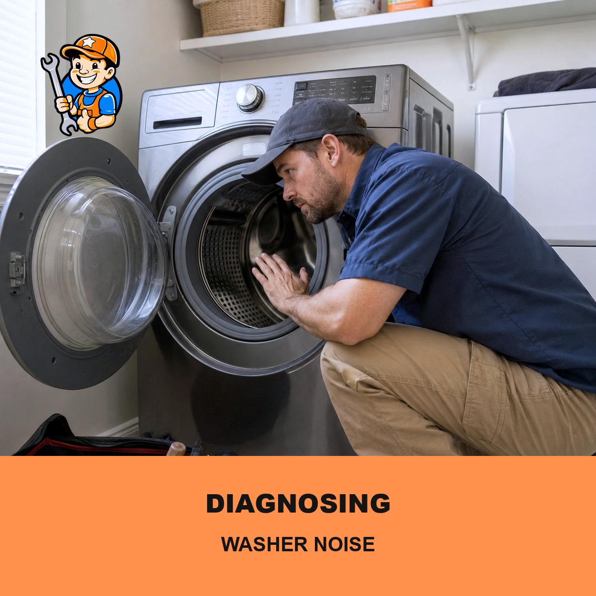 Technician diagnosing washing machine noise