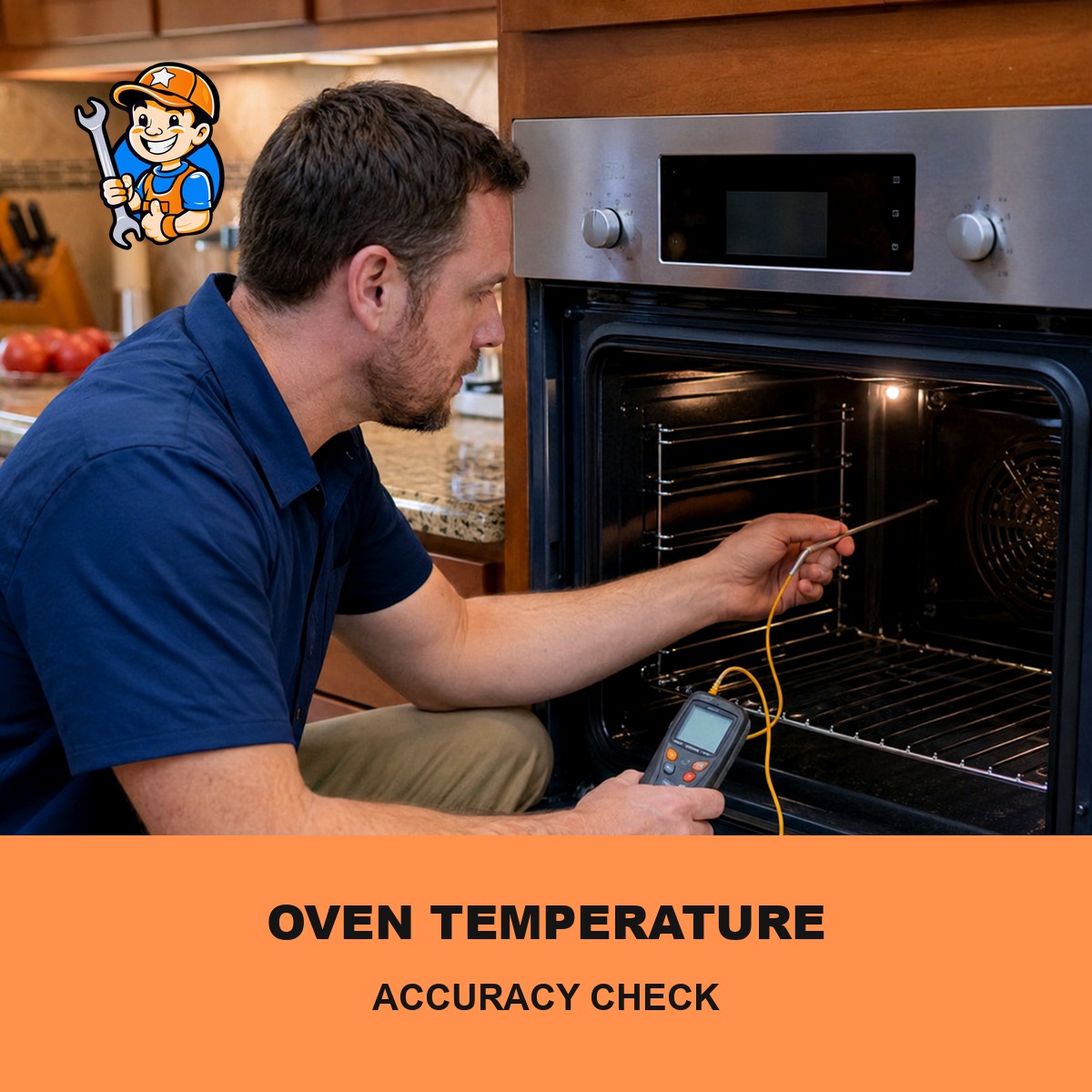 Technician checking oven temperature accuracy