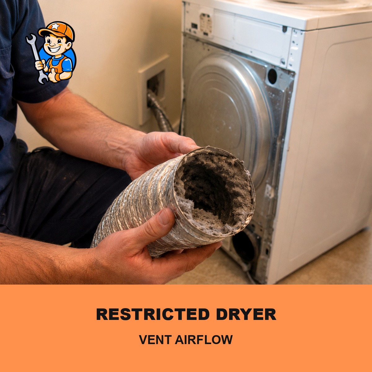 Technician holding a lint-clogged dryer vent duct