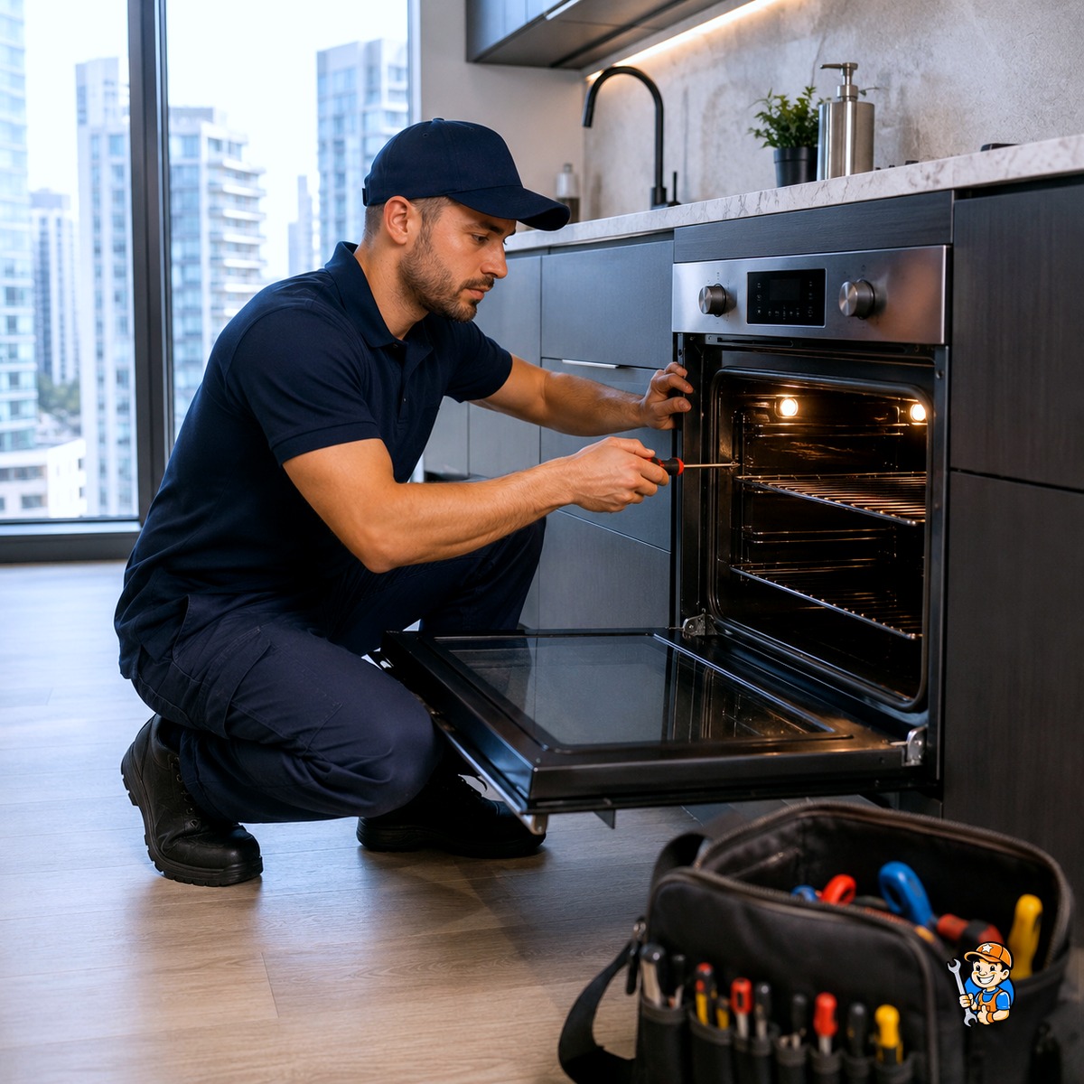 What Makes Star Appliance Repair a Top Choice in Vaughan? 4 Technician repairing an appliance in a modern Vaughan condo kitchen