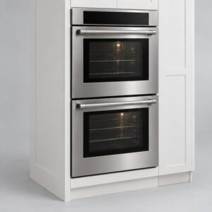 Stainless double wall oven built into white cabinets